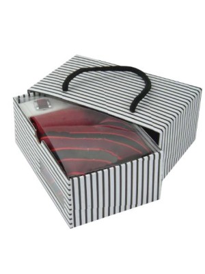 Black & Maroon Striped Tie, Pocket Square & Cufflinks Set